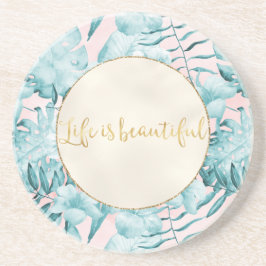 Porta-copos Folhas Tropicais Aqua Dourado