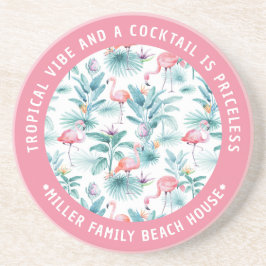 Porta-copos Folhas tropicais cor-de-rosa flamingos