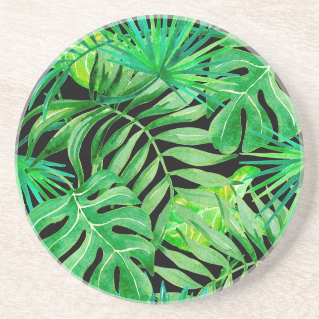 Porta-copos Folhas Tropicais De Aquarela: Elegância Sem Costur (Frente)