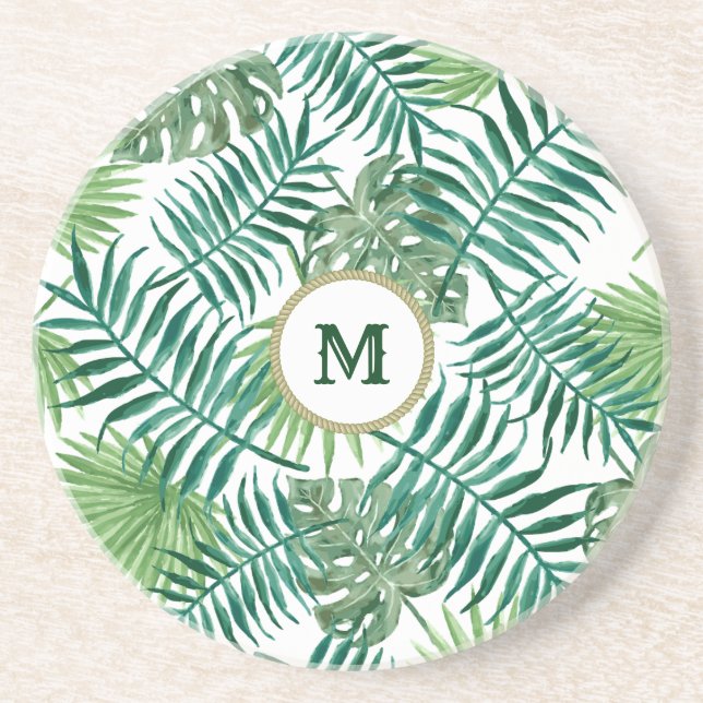 Porta-copos Folhas verdes tropicais com monograma personalizad (Frente)