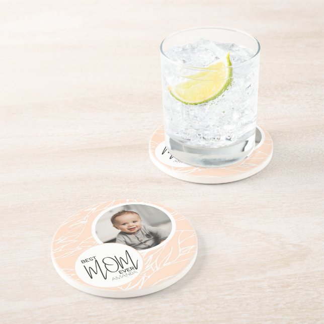 Porta-copos Foto Mínima Chic Melhor Mãe Sempre Rosa (Lateral)