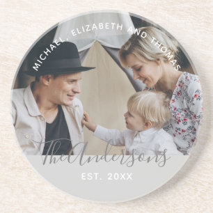 Porta-copos Foto personalizada com nome da família e ano de fu