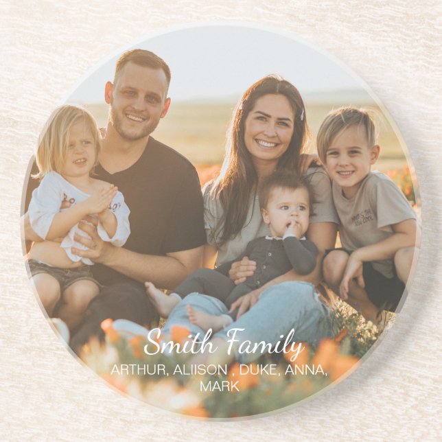 Porta-copos Foto personalizada da família com nomes personaliz (Frente)