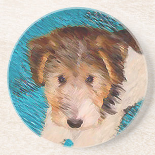 Porta-copos Fox Terrier Puppy Painting - Arte Original De Cão