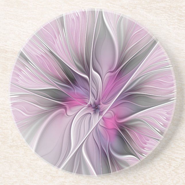 Porta-copos Fractal Fractal Moderna Abstrato com Cinza Rosa Fl (Frente)