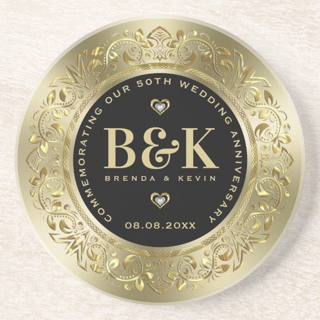 Porta-copos Frame Dourado 50º Aniversário de Casamento (Frente)