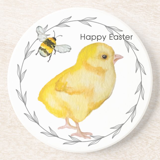 Porta-copos frango felz pascoa e flores de primavera (Frente)