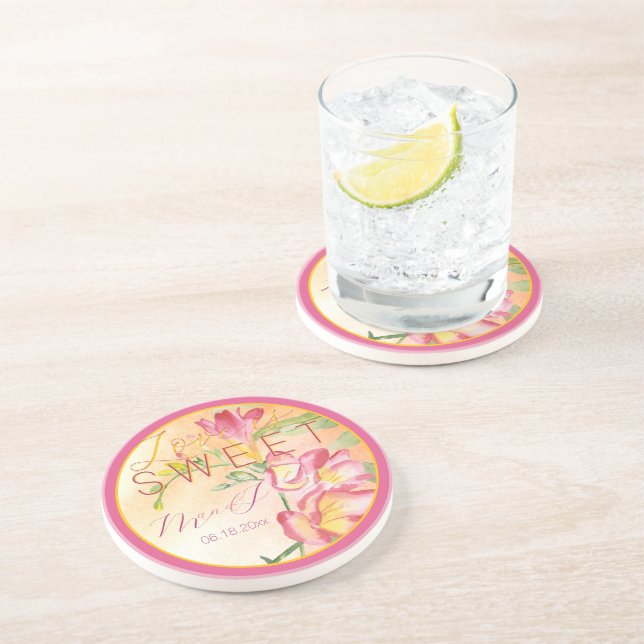 Porta-copos Freesia Tropical Watercolor Love is Sweet (Lateral)