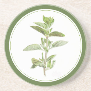 Porta copos FRESH OREGANO Round Sandstone — Texto