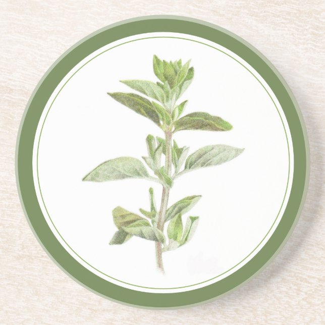 Porta copos FRESH OREGANO Round Sandstone — Texto  (Frente)