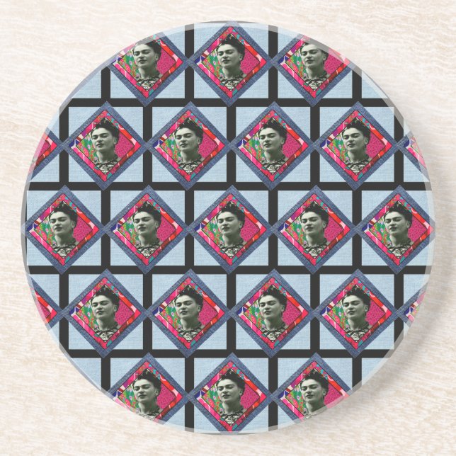 Porta-copos Frida Kahlo Retro Pink Denim (Frente)