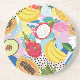 Porta-copos Frutas Tropicais, Padrão De Vintage Invisível.