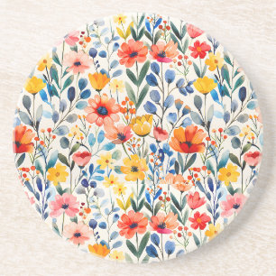 Porta-copos Fundo de Flores Silvestres de Primavera em Aquarel