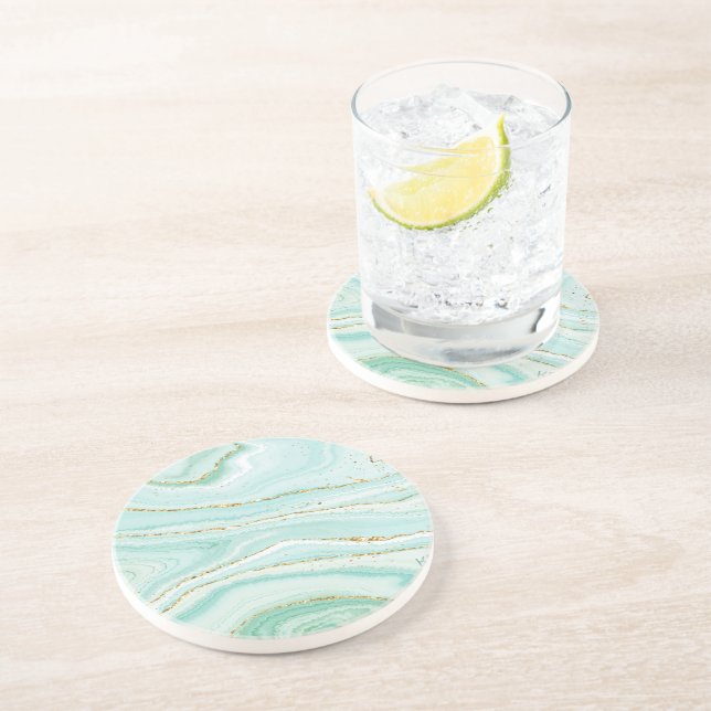 Porta-copos Fundo de mármore líquido verde pastel (Lateral)