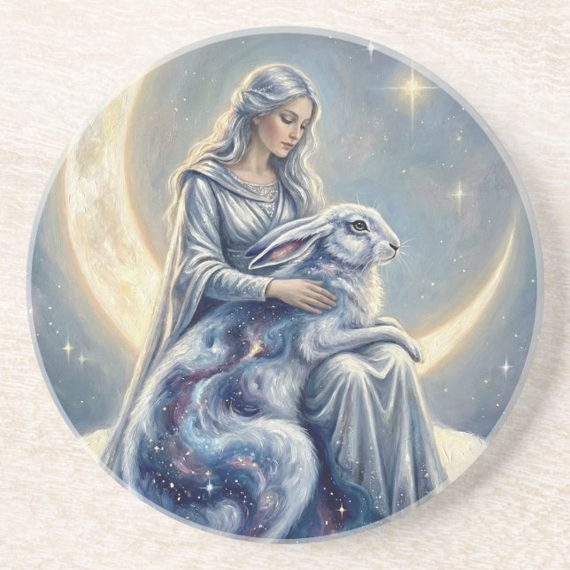 Porta-copos Galáxia Celestial Lebre Lua Deusa Arte Fantasia (Frente)