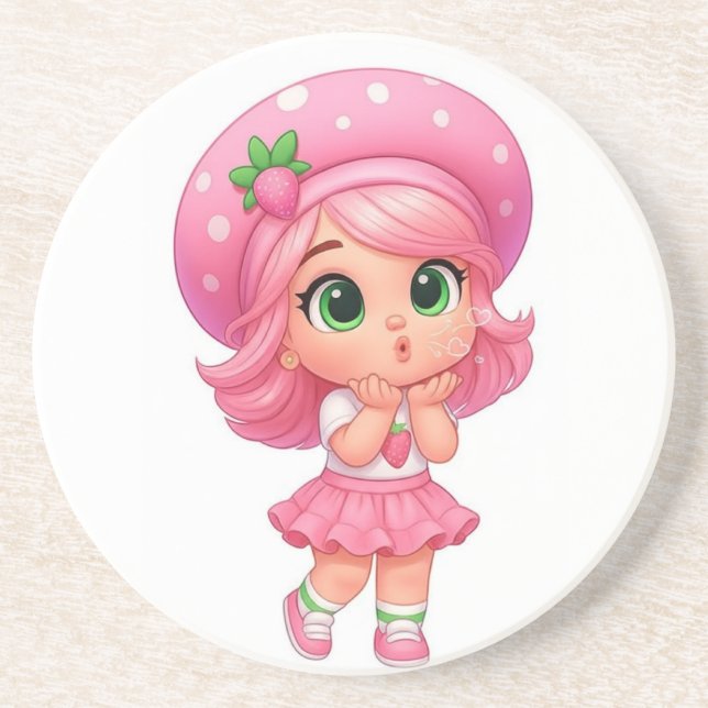 Porta-copos Garota Chibi Kawaii de Morango (Frente)