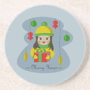 Porta-copos Garota com caixa de presentes de Natal