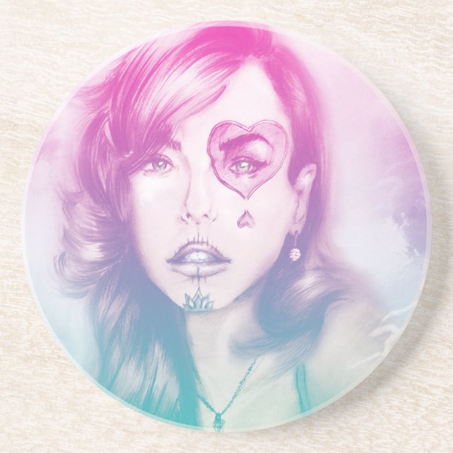 Porta-copos Garota de Maquiagem de Crânio de Açúcar, Porta cop (Frente)