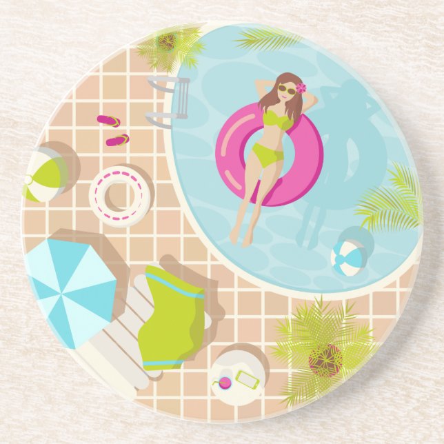 Porta-copos Garota de piscina de biquíni praia de verão (Frente)