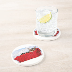 Porta-copos Gatinho do sono na cesta vermelha brilhante