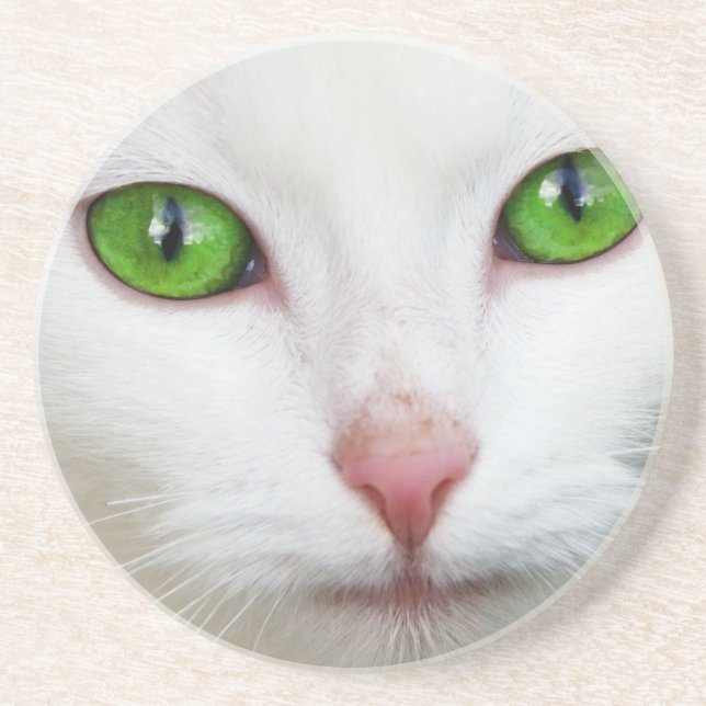 Porta-copos Gato Branco com Olhos Verdes Emerald (Frente)