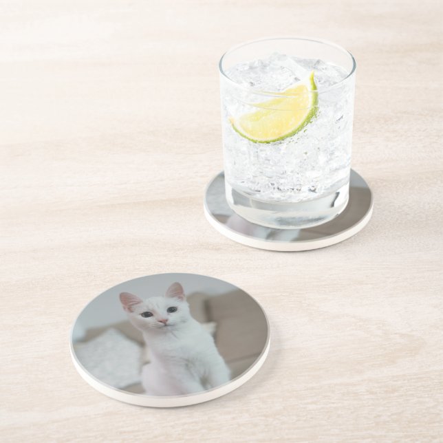 Porta-copos Gato branco | Zazzle_Growth. (Lateral)