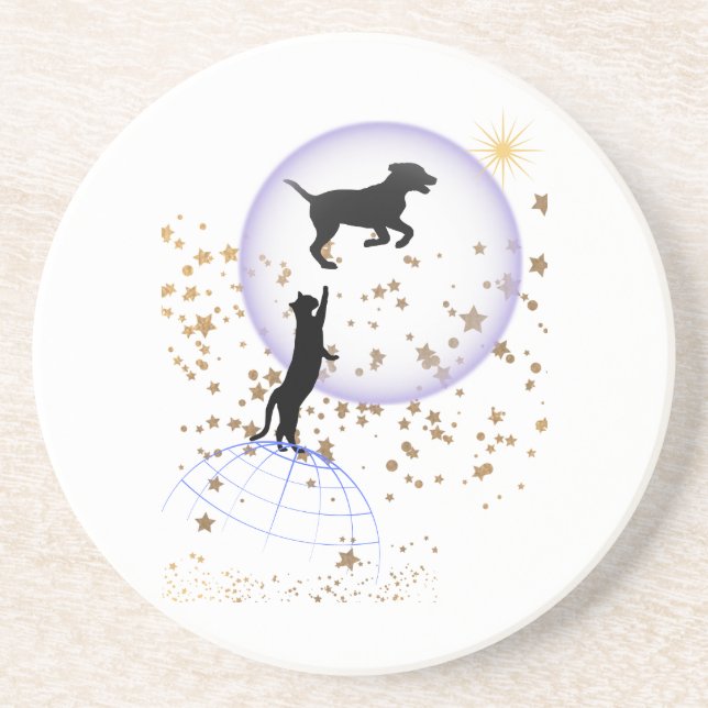 Porta-copos Gato curioso e cão correndo (Frente)