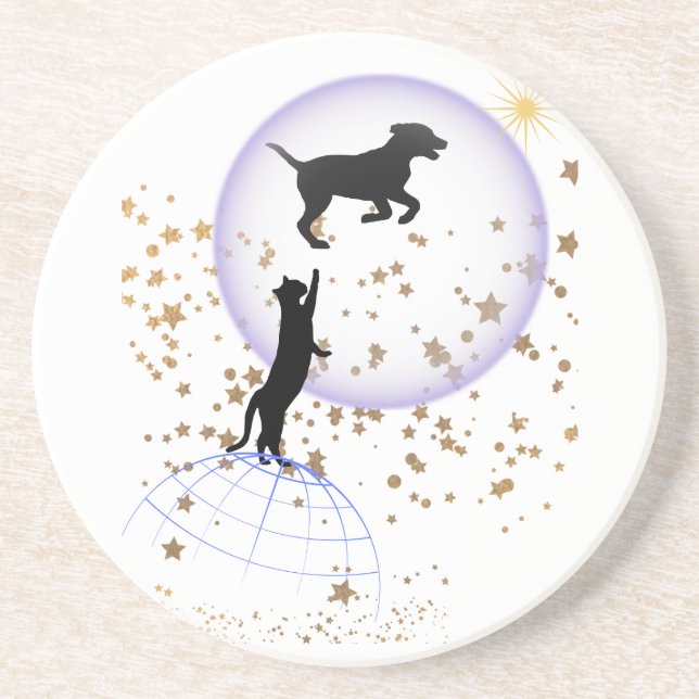 Porta-copos Gato curioso e cão correndo (Frente)