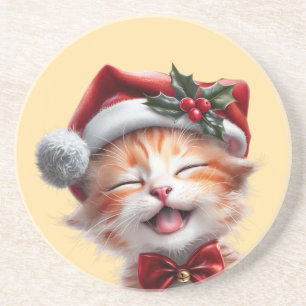 Porta-copos Gato de Natal bonito com Chapéu Santa e Arco