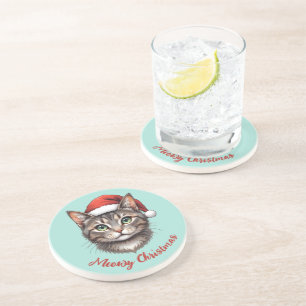 Porta-copos Gato de Natal Fofo Personalizado com Chapéu de Pap