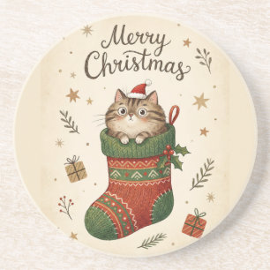 Porta-copos Gato de Natal na Meia