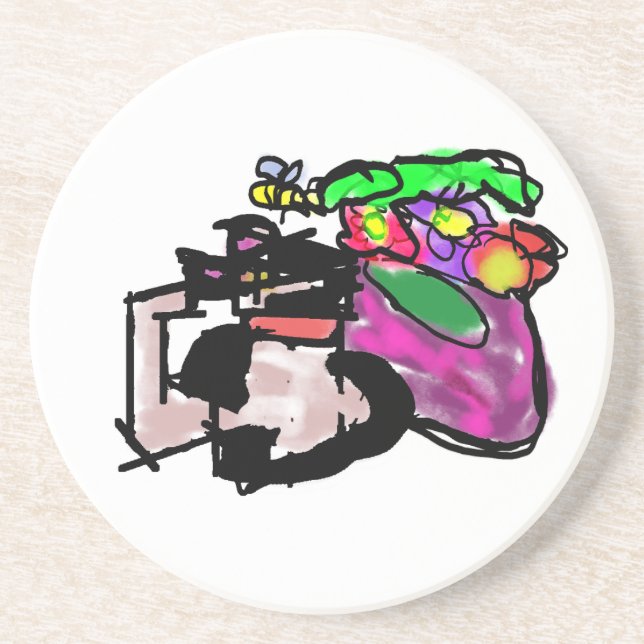 Porta-copos Gato e flores da primavera  (Frente)