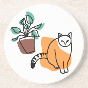 Porta-copos Gato e planta
