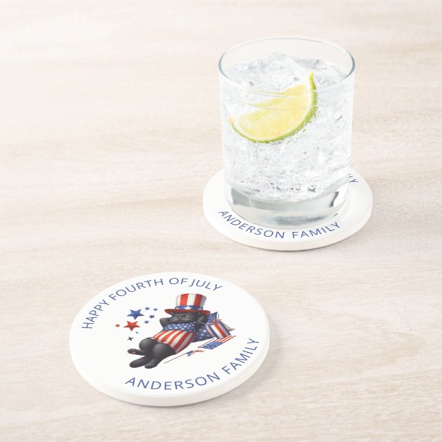 Porta-copos Gato Negro Preguiçoso Patriótico 4 De Julho (Lateral)