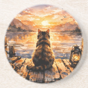 Porta-copos Gato no Cais ao Pôr do Sol