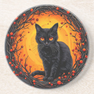 Porta-copos Gato Preto de Halloween com Olhos Brilhantes