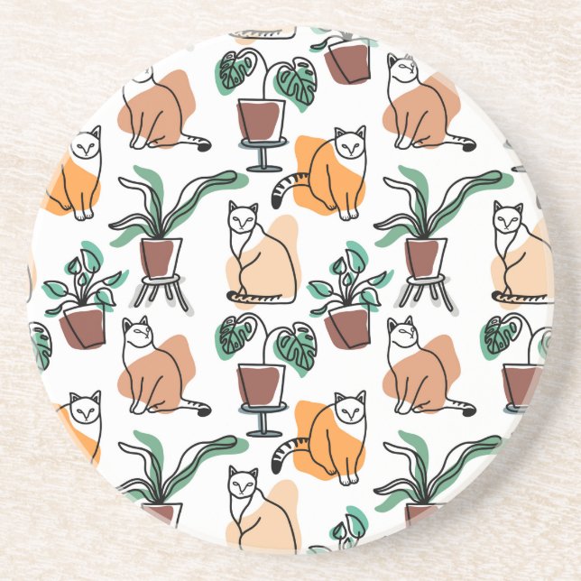 Porta-copos Gatos e flores para desenho de linhagens (Frente)