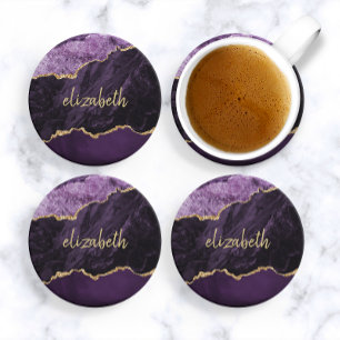 Porta-copos Geodo de Ágata Personalizado Roxo Arenito Dourado