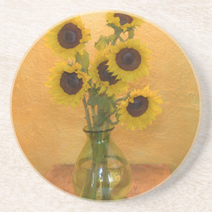 Porta-copos Girassóis em vaso sobre mesa 2