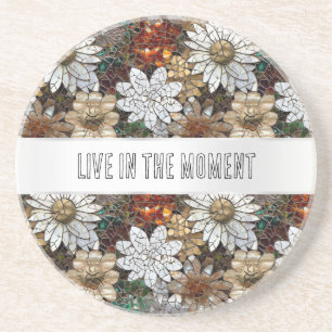 Porta-copos Glam Champagne Dourado Flores Brancas Vermelhas