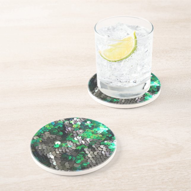 Porta-copos Glamour brilhante elegante verde cinza sequências  (Lateral)