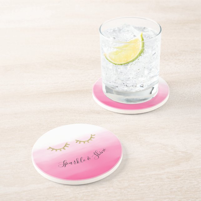 Porta-copos Glitter Eyelashes Dourado Rosa (Lateral)