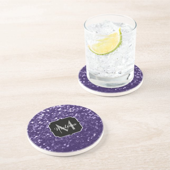 Porta-copos Glitter ultra violeta escura brilha monograma (Lateral)