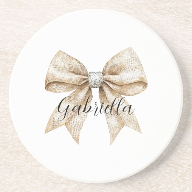 Porta-copos Glitzy Silver Cream Bow (Frente)