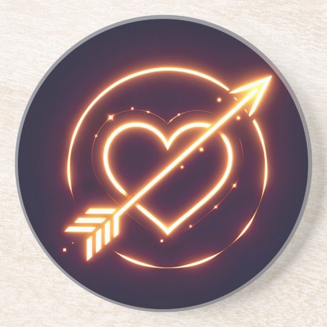 Porta-copos glowing image of a heart with cupid's arrow (Frente)