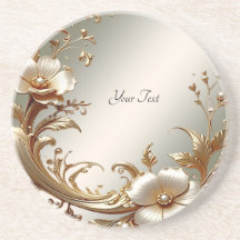 Gold Floral Sandstone Coaster