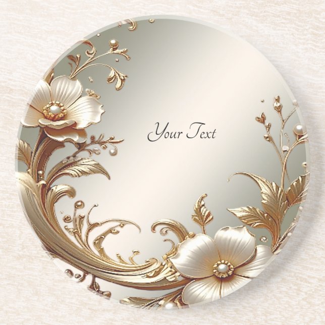 Porta-copos Gold Floral Sandstone Coaster (Frente)