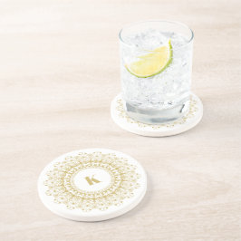 Porta-copos Gold on white ornate mandal circle design