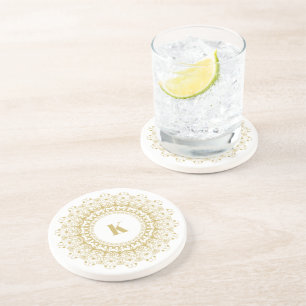 Porta-copos Gold on white ornate mandal circle design