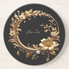 Porta-copos Golden Floral Ornate Frame Sandstone Coaster